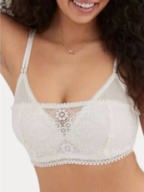 Aerie Real Power Wireless Push Up Joy Convertible Lace Bra - 34A Cream Floral